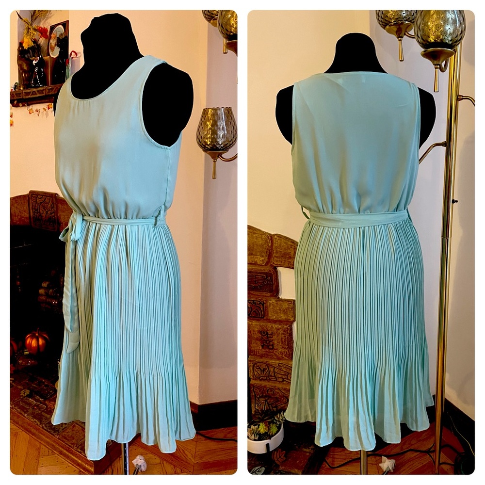 Mint green accordion pleated swingy spring dress